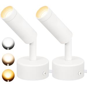 SUNVIE LED Spot Lights Indoor 3W Up Lights With Memory Function 3000K/4000K/5000K 120V Dimmable Uplighting for Plant Spotlight Accent Lighting 2 Pack (White)