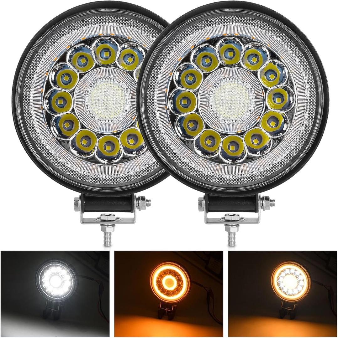 Nifeida Round LED Pods Bar, 4.5" 140W 14000LM Work Light With Amber DRL, Spot Flood Combo Beam Offroad Driving Fog Lights for Truck Pickup SUV ATV UTV, 2PCS
