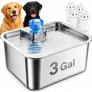 3Gal/15L Dog Water Fountain for Large Dogs, Stainless Steel Large Pet Drinking Fountain, Automatic Dog Water Bowl Dispenser with Deeper & Wider Drinking Area, Multi-Filtration, Ultra-Quiet