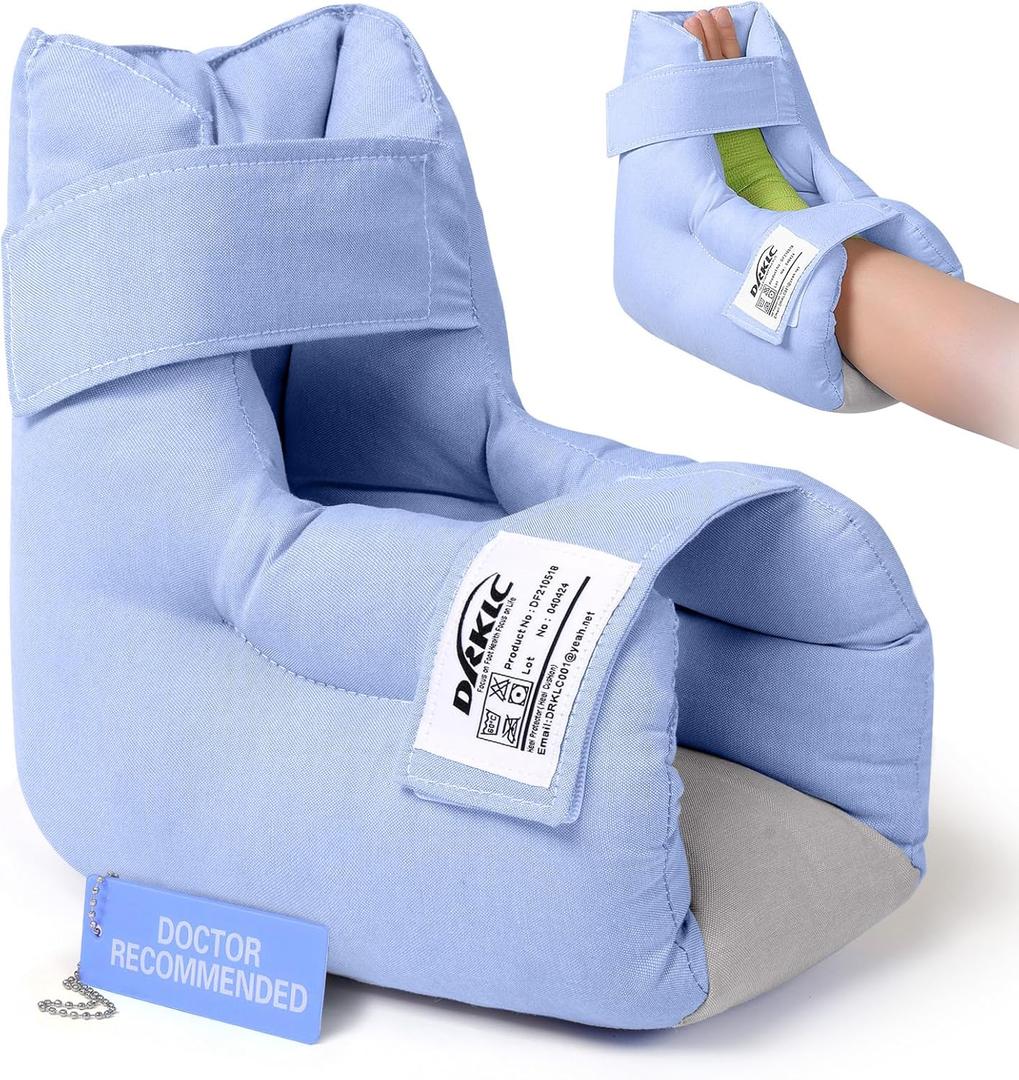 Heel Protector Cushion to Relieve Pressure from Sores and Ulcers, Adjustable Foot Pillow for Bedridden Patients Supplies, Ankle Pillow for Heel Pain Relief (Blue - 1 Pc)