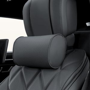 Car Headrest Pillow for Driving - Luxury Leather 100% Memory Foam, Ergonomic Neck Support - Universal Fit Head Rest Travel Pillow for Most Cars, Home & Office, Black, 1 Pack