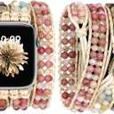 JR.DM Boho Beaded Watch Band Women Compatible with Apple Watch 38mm 40mm 41mm 42mm Pink Bracelets Khaki Natural Stone Adjustable Handmade Braided Watch Strap for iWatch Series 10/9/8/7/6/5/4/3/2/1/SE