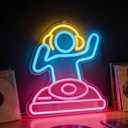 2 x Music Theme Neon Sign, Headphone Figure and Record Light Up Sign, USB Powered Dimmable Decorative Neon Light for Music Studio Home Living Room Bedroom Wall Table Decor Gift 13 x 11.6 In