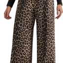 GORGLITTER Women's Leopard Cheetah Print Pants Wide Leg Elastic High Waisted Baggy Sweatpants Brown Medium