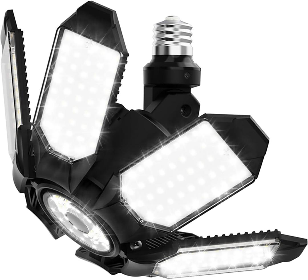 Adiding LED Garage Light Rotatable, Bright Basement Shop Ceiling Bay Lighting Fixture w/ 6 Adjustable Panels Screw in E26 E27 Bulb Base for Attic, Shed, Warehouse, Home Gym, Utility, Workshop (Rotatable - 1 Pack)