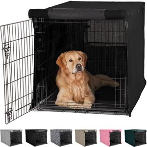 GORILLA GRIP Dog Crate Covers Compatible with Amazon Basics Dog Crates, All Sides Open, Privacy Cover Fits 42" Wire Kennel, Breathable Mesh Windows, Light Reducing Puppy Training Cage Topper, Black (42" x 28" x 30")