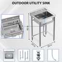 Garvee Stainless Steel Kitchen Sink, 21 x 21 x 33 inches, Built in Sink with Freestanding Single Basin, Cold and Hot Water Connection, Suitable for Restaurant Kitchen, Bathroom, Laundry Room 