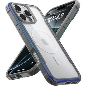 RAPTIC Shield Magnetic for iPhone 16 Pro Max Case, Compatible with MagSafe, [13FT Mil-Grade Drop Protection], Crystal Clear Non-Yellowing, Durable Aluminum Frame,6.9 inch,Iridescent