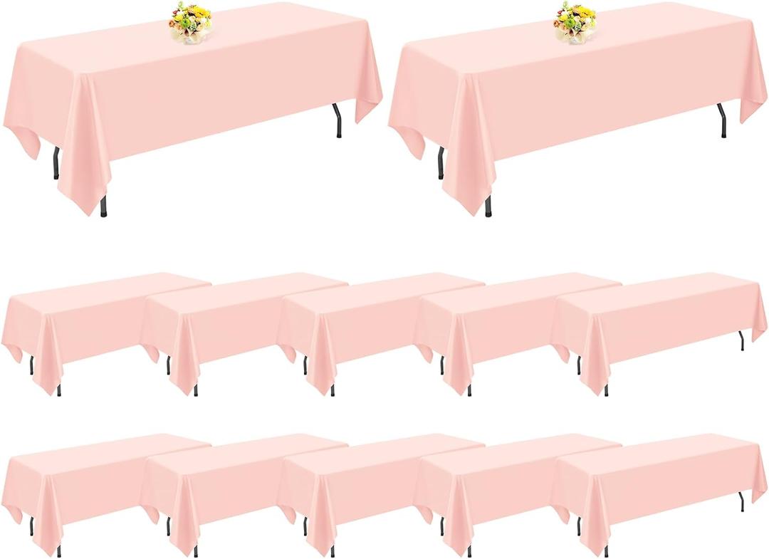 12 Pack Pink Table Cloths Rectangle for 8 Foot Tables,60 x 126 Inch Tablecloth,Wrinkle Resistant Washable Fabric Tablecloth,Polyester Table Cover for Dining Buffet Party and Wedding