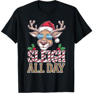 Sleigh All Day Cool Reindeer Christmas T-Shirt, M