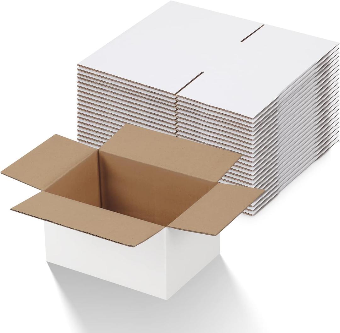 Calenzana 7x5x4 Inches Shipping Boxes Pack of 25, White Cardboard Corrugated Box for Mailing Packing and Storage