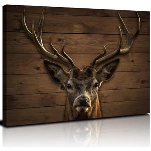 Rustic Deer Wall Art for Living Room Deer Pictures Wall Decor Farmhouse Wildlife Animal Painting Elk Portrait Canvas Prints Wood Grain Country Cabin Decor for Bedroom Office Home Decoration 24x36"