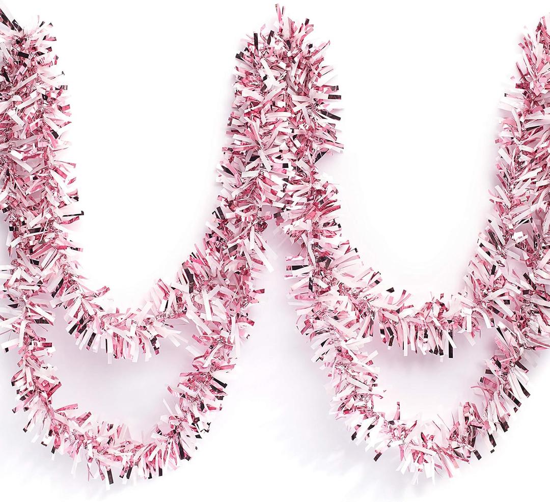 Anderson's Metallic Light Pink & White Sparkle Glitter Tinsel Twist Garland, 25ft Holiday Decoration, Christmas Tree Trim, Parade Float Decor, Party Supplies, Graduation, Indoor/Outdoor Event Garland