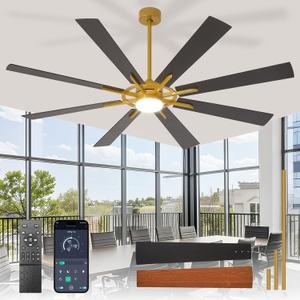 Large Ceiling Fans with Lights: Modern 72 Inch 8 Blade Outdoor Ceiling Fan with Remote APP Control - Dimmable Black Gold Big Fan light Indoor Reversible 6 Speed Quiet DC Motor
