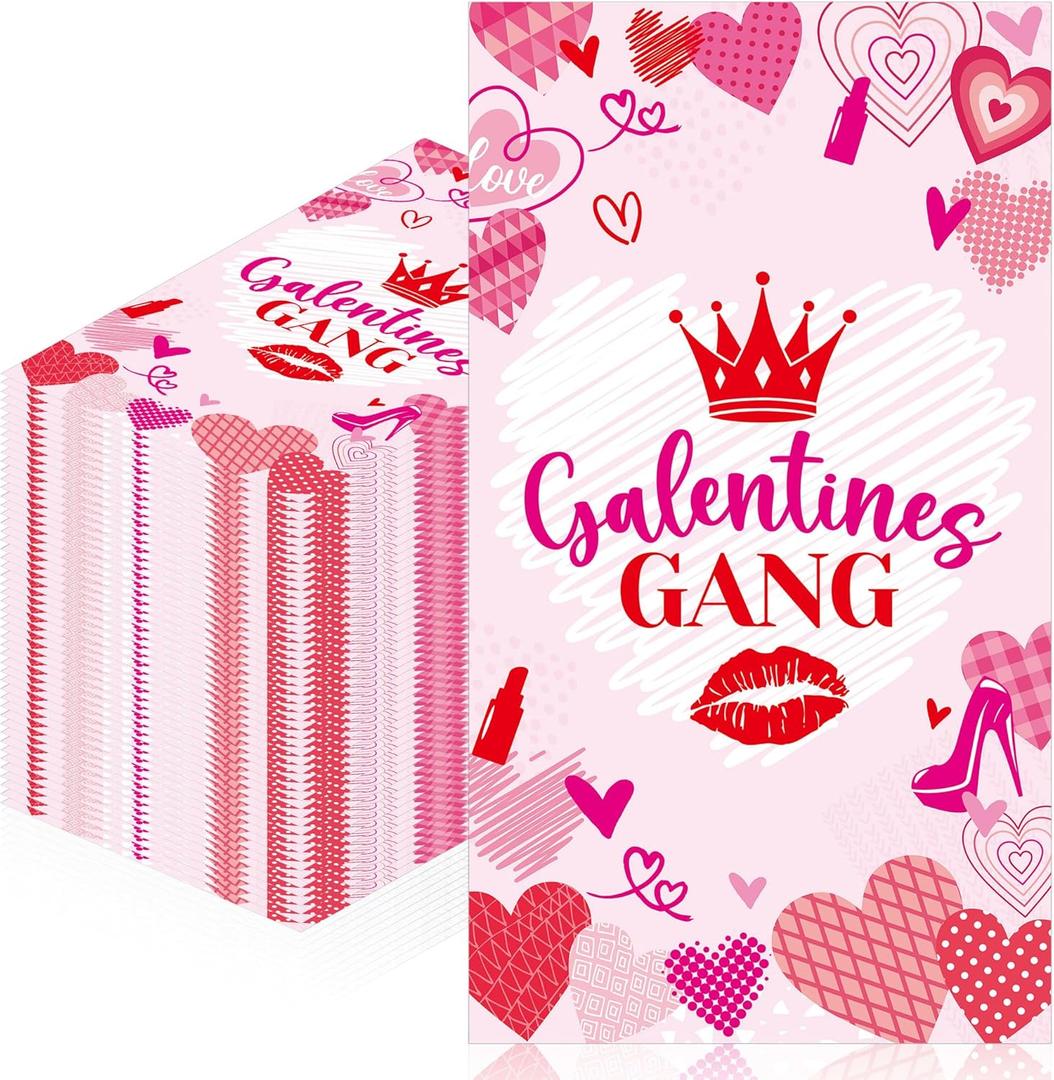 2 x 100 Pcs Galentines Day Napkins, Galentines Gang Party Napkins, Pink Crown Lips Hearts Table Decor for Girls Night, Brunch Party, Besties Celebration Supplies