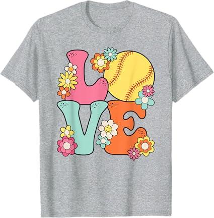 Softball Love Cute Softball Lover Women Teens Girls Kids T-Shirt, Color: Heather Grey, Large Youth