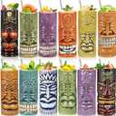 SuproBarware Tiki Mugs Set of 12 - Large Cocktail Tiki Glasses Hawaiian Party Cute Exotic Cocktail Glasses Hawaiian Ceramic Mug