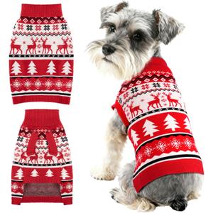 BAOBICUTE Christmas Dog Sweaters for Small Medium Large Dogs Girl Boy Knit Turtleneck Double Dog Sweater Clothes Winter Thick Warm Pet Puppy Outfit Snowflake Pattern for Holiday Christmas
