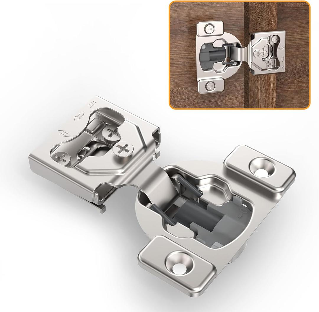 Chibery 10 Pack 7/16" Overlay 4D Concealed Hinges for Face Frame Door, Soft Close On/Off Switch, Self Closing, 105 Open Angle Concealed Stainless Steel Hinges for Framed Cabinet, Satin Nickel