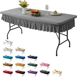 6ft Light Grey Stretch Tablecloth for Rectangular Tables - Flared Wrap Design, Waterproof, Wrinkle-Resistant, Washable - Ideal for Weddings, Parties, Banquets & Table Protection (72" x 30" (Rectangular))