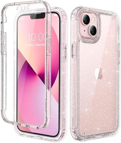 Lifedance for iPhone 14/iPhone 13 Case, Full-Body Rugged Protective Case with Built-in Screen Protector, 10 FT Military Grade Drop Protection Heavy Duty Shockproof Case, Clear Glitter