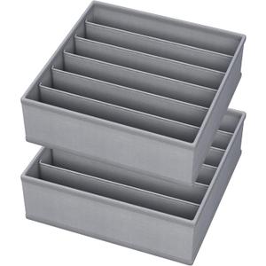 2Pack Drawer Organizer Divider, Foldable Closet Storage Organizer Basket, and Fabric Organization Bins for Clothes, Socks, Underwear, Bras, Ties, Accessories, (Oversize Size For Bra Grey)
