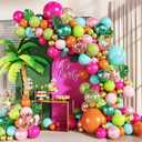 Tropical Luau Balloon Arch Kit 146Pcs Hot Pink Pearl Pink Green Blue Orange Gold Metallic Green Confetti Balloons with Palm Leaves for Summer Tropical Luau Hawaiian Theme Party Decorations