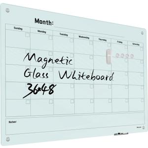 Magnetic Monthly Calendar Glass Whiteboard - Glass Dry Erase Board 48"x36" Large Frameless Glass Board for Walls Office School and Home