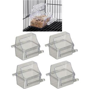 Mcage Lot of 4 Clear Transparent Bird Cage Birds Feeding & Watering Feeder Cups