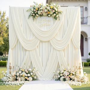 60ft x 12ft Wrinkle Free Ivory Backdrop Curtains for Parties, 12 Panels 12FT Long Silky Polyester Photo Backdrop Drapes Back Drop Cloth for Wedding Birthday Photography Background Decor