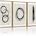 PHOPAGO Black Abstract Wall Art Large 16x24in Minimalist Lines Framed Canvas Painting Artwork Living Room Bedroom Home Decor Natural Framed