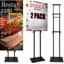USCNC Floor Poster Board Stand, Double-Sided for Board & Foam Sign, Adjustable Metal Sign Holder, Height Up to 82Inches Poster Stand for Display Pedestal Sign Stand (Black 2 PACK)