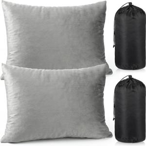 2 Pack Camping Pillow for Sleeping Shredded Memory Foam Travel Pillow with Storage Bag, Compressible Portable Pillow for Outdoor Camp Backpacking Hiking Essential Gear(Grey,Medium)