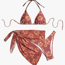 Milumia Women's 3 Piece Swimsuits Floral Print Halter Bikini Set with Cover Ups Size M