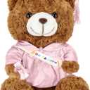 Graduation Bears 2025 Plush Stuffed Animal Bear with Gown Cap Tassel Set Cute Brown Graduate Gifts Stuffed Animal Doll Plush Toy for Graduation Party Supplies(13.8 Inch,Pink)