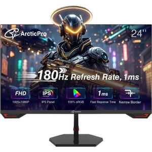 24inch Gaming Monitor 180Hz, FHD 1080p, IPS Panel, 1ms Response Time, Adaptive sync, PC Computer Monitor, 3-Sided Frameless, Ultra Slim, 100% sRGB, Bluelight Filter, DP*1, HDMI*1