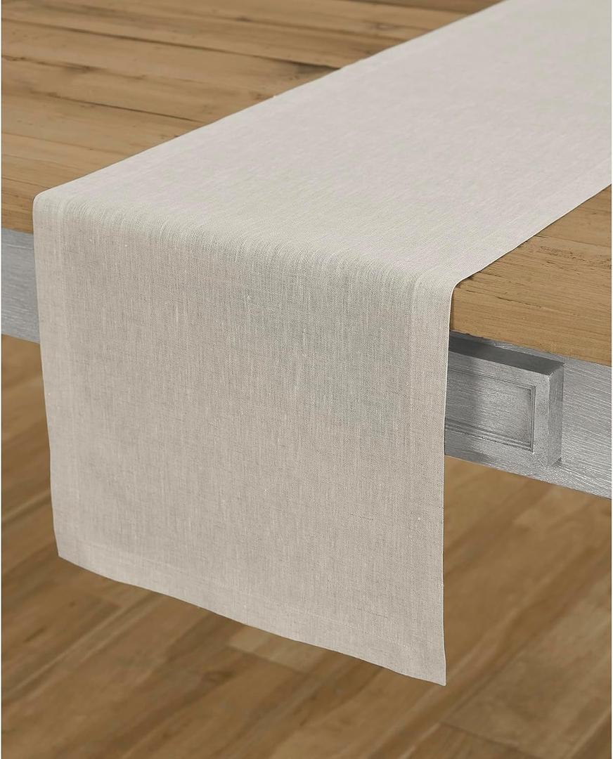 Solino Home Linen Table Runner 108 Inches Long - Athena, 100% Pure Linen Light Natural 14 x 108 Inch Table Runner for Dining, Spring, Summer, Mothers Day