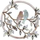 Ferraycle Metal Wall Art Bird on Tree Branch Silhouette Bird Hanging Ornament Porch Wall Decor for Living Room Outdoor Garden Bedroom Office Housewarming Party Decoration(Fresh Color)