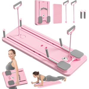 JANUA Pilates Board - 2024 Pilates Reformer Set, Multi-Purpose Foldable Pilates Reformer Board for Home, 5 in 1 Pilates Sliding Board (Pink)
