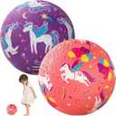 PlayZap 2 Pack Playground Balls for Toddlers, Unicorn Kickballs for Kids 3-12, 8.5" Rubber Bouncy Balls with Pump, Indoor & Outdoor Dodgeball Toys for Boys & Girls Gifts