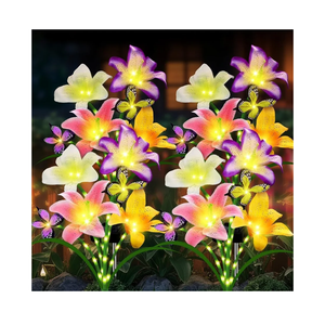 Solar Garden Lights 4 Pack LEDs Solar Lilies Flower Lights, Yard Patio Pathway Decoration High Flexibility Copper Wire Handmade Silk Artificial Flowers Never Wither, Gift for Family Friends