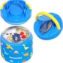 11.8 oz Thermo for Hot Food, Soup Thermo Stainless Steel, Hot Food Container with Fold-up Spoon, Flip Open Lid School Insulated Food Jar, Keep Hot & Cold for Work,Blue-Dinosaurs