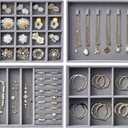 Velvet Jewelry Drawer Organizer Trays  Large Grey Stackable Jewelry Storage Inserts Set, 4-Layer Jewelry Tray Set for Earrings, Rings, Necklaces, Bracelets with Removable Dividers for Dresser, Vanity (Expanded (Magazine Size))
