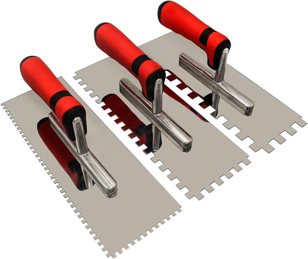 Tile Tools Stainless Steel Square Notched Trowel Set 3 PC (Notch Size: 5/32" & 5/16" & 1/2") Masonry Hand Kit for Wall Floor Tiling Installation