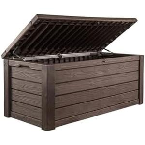 Amazon.com : Keter Westwood 150 Gallon Deck Box Organizer, Doubles as 2-Person Bench Seat, Brown  Large Resin Outdoor Storage and Seating with Lockable Lid for Garden, Pool, and Patio : Patio, Lawn & Garden