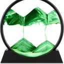 Herecanli Moving Sand Art Picture - 3D Quicksand Painting Decor - Round Glass 3D Deep Sea Sandscape - Relaxing Decoration for Home,Office,Desk,Mantle,Bookshelf,Room- (Green, 12 in)