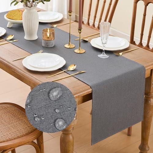 YATOJUZI Dark Grey Table Runner Seasonal Summer Kitchen Dining Coffee Table Decoration 72 Inches Long Waterproof Neutral Farmhouse Rustic Table Runner Neutral Home Wedding Party Decor 16x72Inch