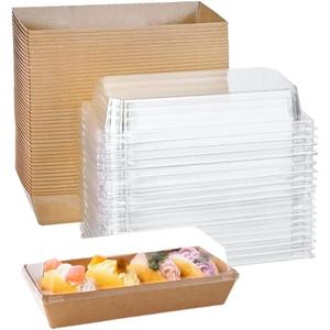 XIAOHONG 50 Pack Paper Charcuterie Boxes with Clear Lids, 7.5'' Brown Disposable Food Containers Bakery Boxes for Sandwich, cake roll, Hot Cocoa Bombs, Strawberries, Cookies
