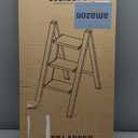 3 Step Ladder, Anti-Slip and Lightweight Foldable Step Ladder for Adults & Kids to Use in Kitchen,Closet and Library,300lbs(Black+Woodgrain)