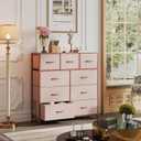 WLIVE 9-Drawer Dresser, Fabric Storage Tower for Bedroom, Hallway, Entryway, Closet, Tall Chest Organizer Unit with Fabric Bins, Steel Frame, Wood Top, Easy Pull Handle, Pink